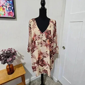 NWT - Lulu's Shifting Dears Beige Floral Print Dress - Sz XL